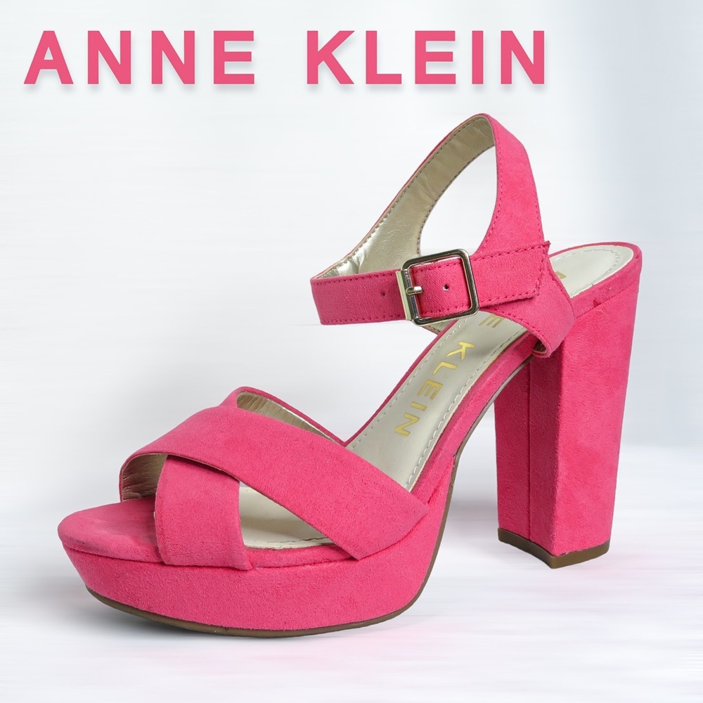 Anne Klein Pink Suede Buckle Strappy Heels / Sandals | Barbiecore